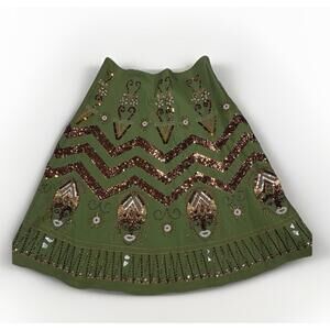Basil & Maude Green Sequin Boho Festive Beaded Skirt Silver Collection Sz 8 (A22
